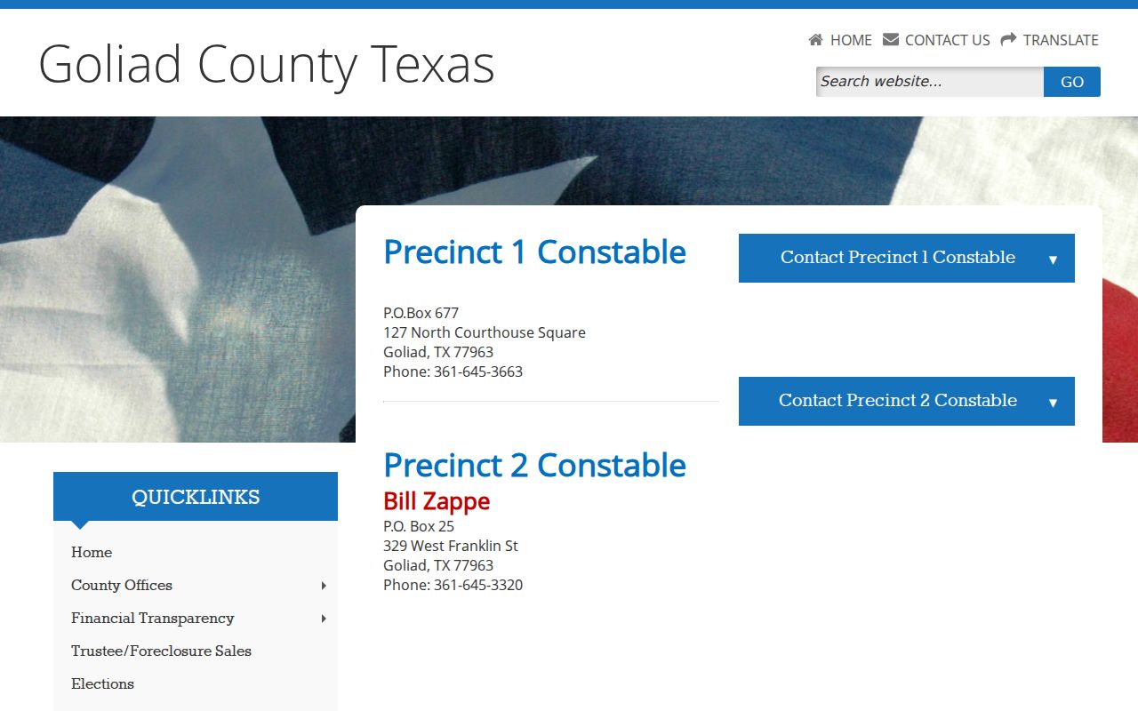 Goliad County arrest warrant records: county Constable office directory
