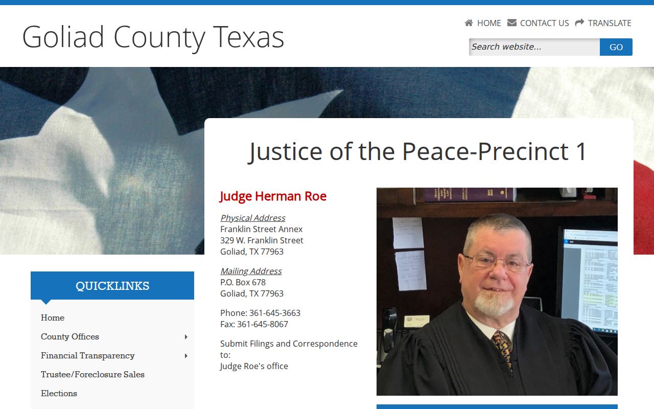 Goliad County bench warrant records: JP1 court and forms page