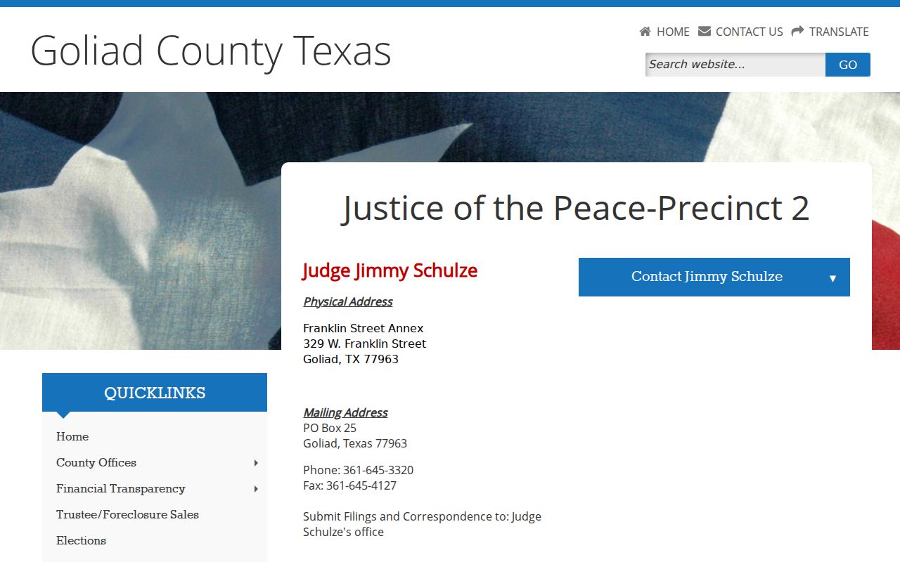Goliad County bench warrant records: JP2 court and forms page