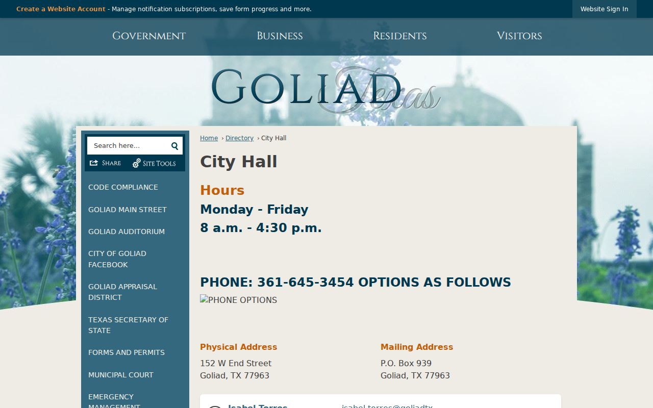 Goliad warrant records: City Hall and Municipal Court building page