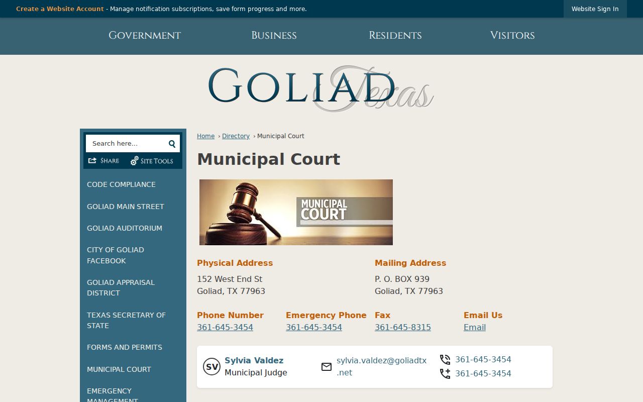 Goliad County municipal warrant records: City Municipal Court directory