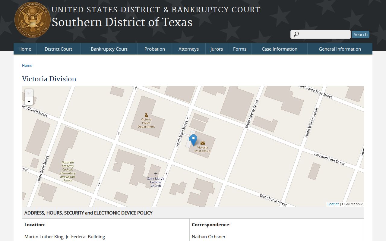 Goliad County arrest warrant records: Southern District Victoria Division contact
