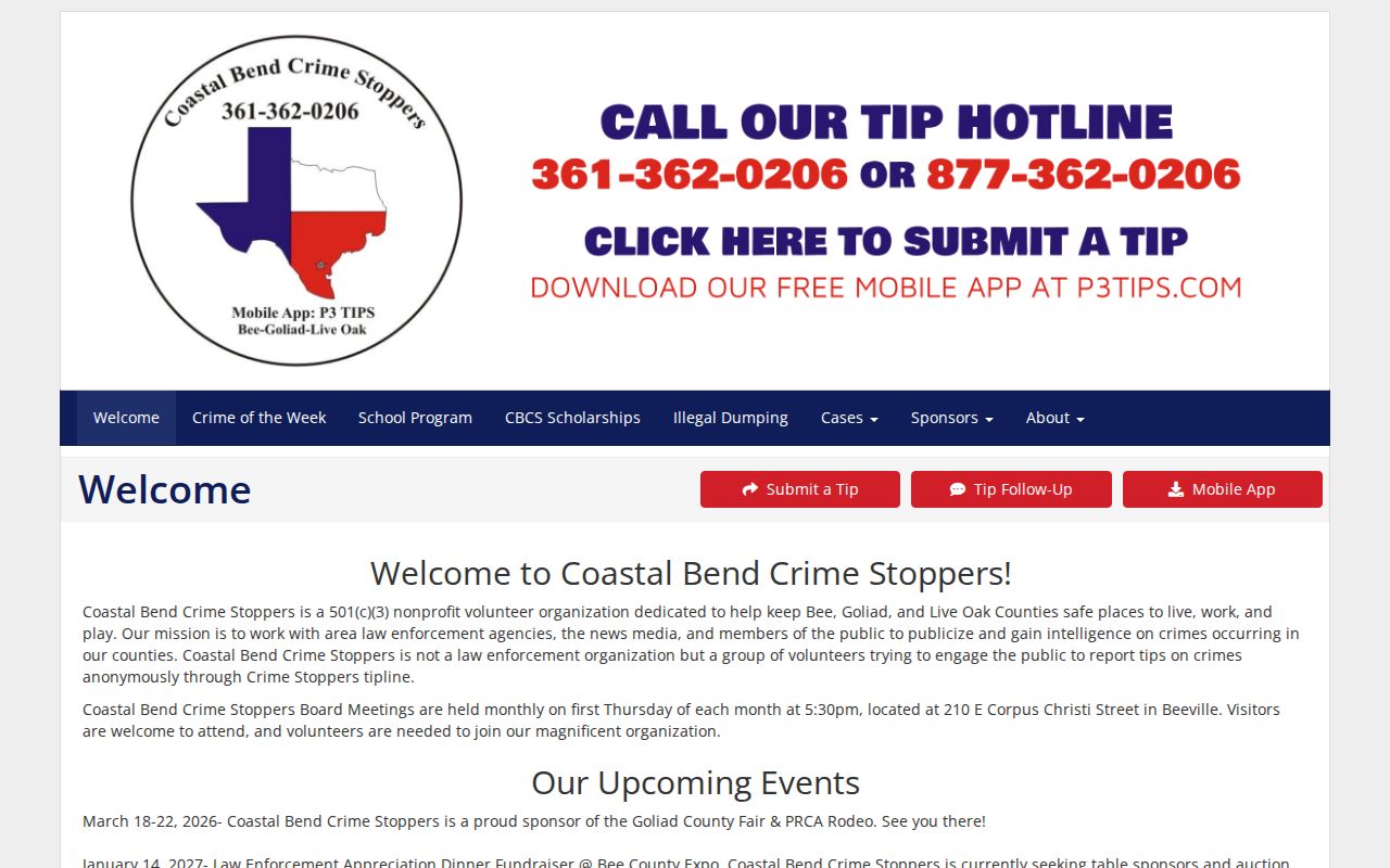 Goliad County warrant records: Coastal Bend Crime Stoppers program interface