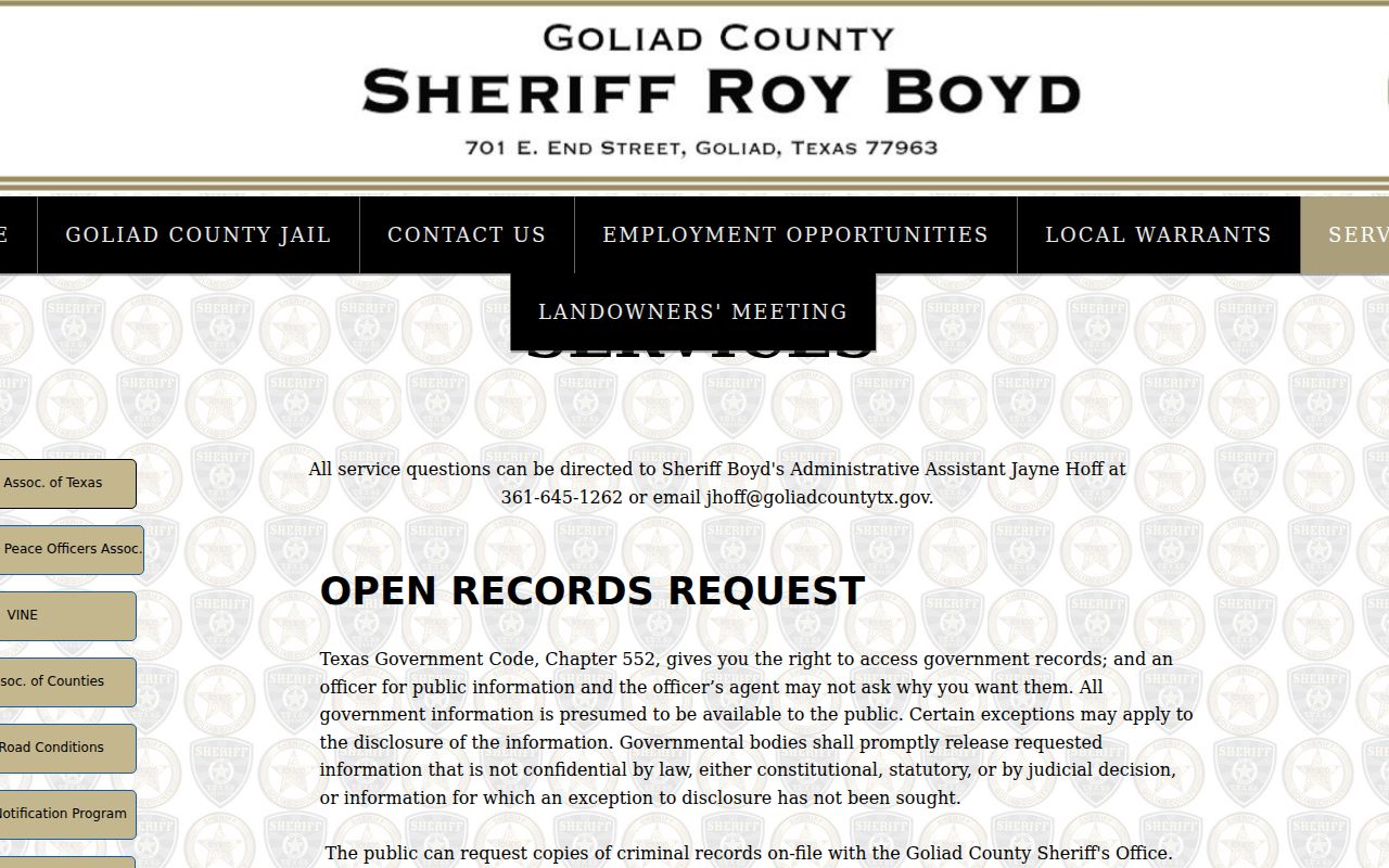 Goliad County warrant records: Sheriff's Public Information Act request guidance